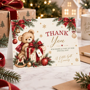 Cartão De Agradecimento Chá de Bebê Urso de Natal Teddy