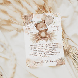 Cartão De Agradecimento Chá de Bebê Urso de Pelúcia Fofo Bege Pampas 
