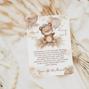 Cartão De Agradecimento Chá de Bebê Urso de Pelúcia Fofo Bege Pampas 