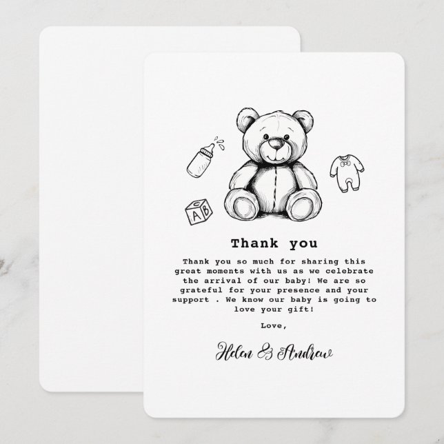 Cartão De Agradecimento Chá de Bebê Urso de Pelúcia Neutro em Gênero (Frente/Verso)