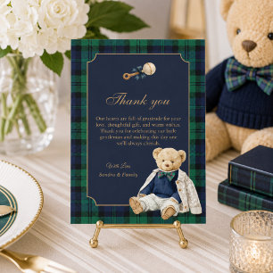 Cartão De Agradecimento Chá de Bebê Urso de Pelúcia Polo Elegante Préppy