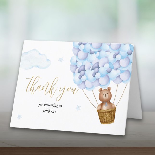 Cartão De Agradecimento Chá de Bebê Urso Mal Mal Pode Esperar Urso Azul Me (Bearly Wait Teddy Bear Blue Boy Baby Shower Thank You Card)