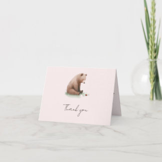 Cartão De Agradecimento Chá de Bebê Urso Teddy em Aquarela Vintage