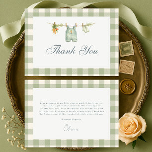 Cartão De Agradecimento Chá de Bebê Verde Sage Gingham Cultivado Localment