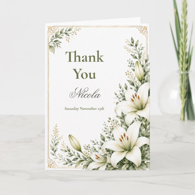 Cartão De Agradecimento Chá de Bebê White Lily (Frente)