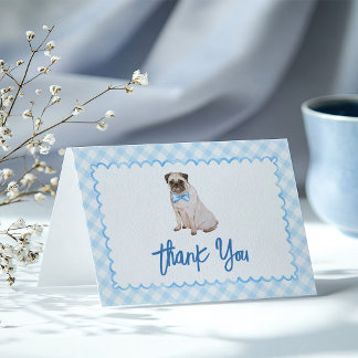 Cartão De Agradecimento Chá de Bebê Xadrez Azul Cachorro