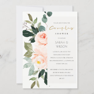 Cartão De Agradecimento Chá de Casais Rosa Rosa para Blush Eucalyptus par