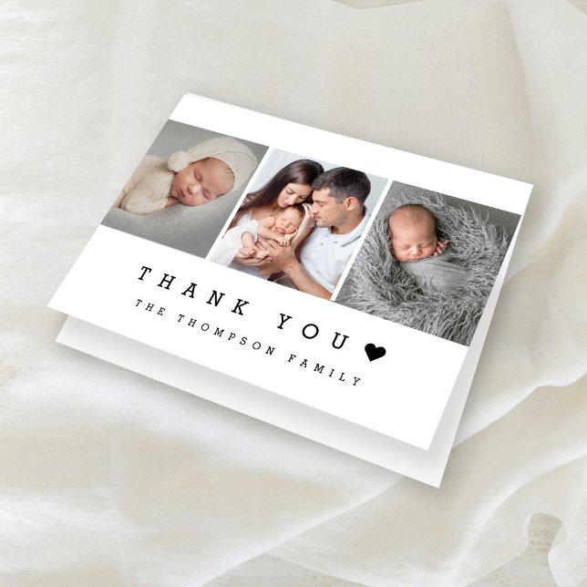 Cartão De Agradecimento Chá de Fotografia Simples do Heart Baby (Chic, modern Thank you Heart Baby shower Photo folded card.)