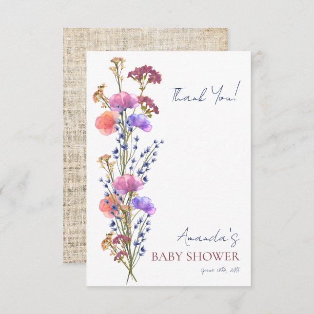 Cartão De Agradecimento Chá de fraldas Acrílico de Buquê (Frente/Verso)