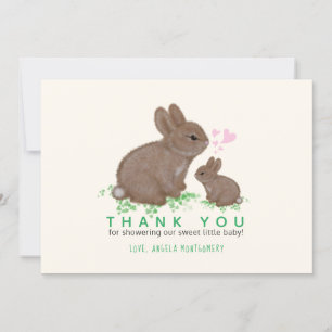 Cartão De Agradecimento Chá de fraldas Adorável de Bunnies e Corações