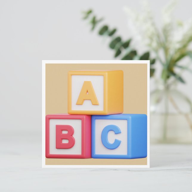 Cartão De Agradecimento Chá de fraldas - Alphabet Blocks Luncheon (Em pé/Frente)
