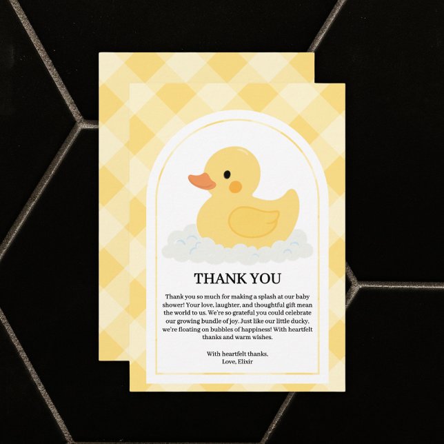 Cartão De Agradecimento Chá de fraldas Amarelo Moderno de Borracha Ducky (Criador carregado)