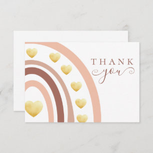 Cartão De Agradecimento Chá de fraldas Arco-Íris Blush Gold Foil Boho