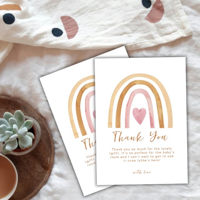 Cartão De Agradecimento Chá de fraldas Arco-Íris Neutro e Simples (Cute Simple Neutral Boho Rainbow Baby Shower Thank You Card)