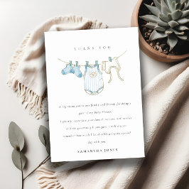 Cartão De Agradecimento Chá de fraldas Azul Aqua Azul- de Linha de Fechame