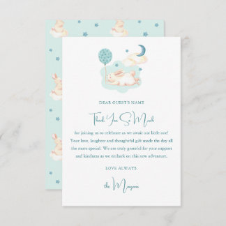 Cartão De Agradecimento Chá de fraldas Azul Bunny Dreams