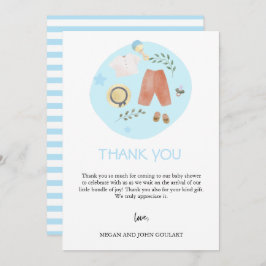 Cartão De Agradecimento Chá de fraldas Azul de Roupas Simples de Bebê