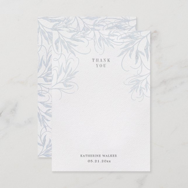 Cartão De Agradecimento chá de fraldas azul elegante moderno de botânica (Frente/Verso)