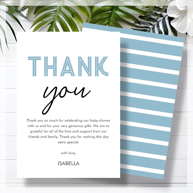 Cartão De Agradecimento Chá de fraldas Azul Moderno (Criador carregado)