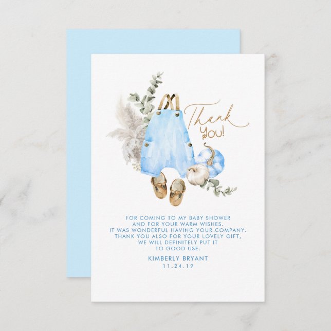 Cartão De Agradecimento Chá de fraldas Azul Pumpkins Um Pouco Obrigado (Frente/Verso)