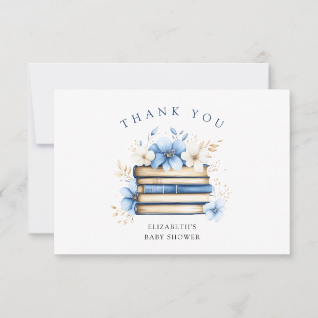 Cartão De Agradecimento Chá de fraldas Azul Storybook Obrigado (Frente)