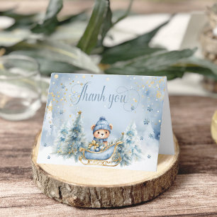 Cartão De Agradecimento Chá de fraldas Bear Winter Boy