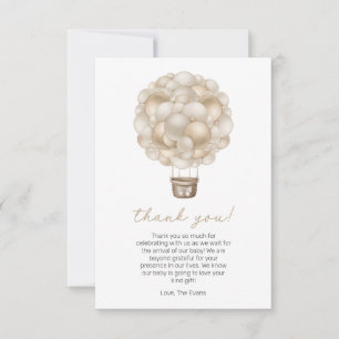 Cartão De Agradecimento Chá de fraldas Beige Hot Air Balloon Boho