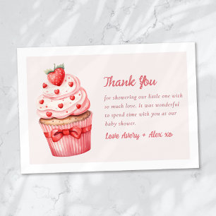 Cartão De Agradecimento Chá de fraldas Berry Sweet Pink Cupcake Hearts