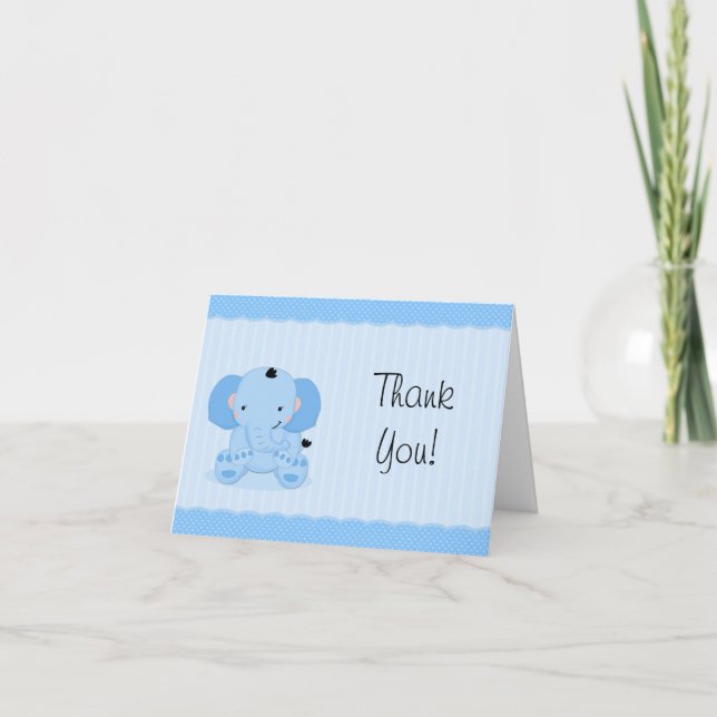 Cartão De Agradecimento Chá de fraldas Blue Elephant Obrigado (Frente)