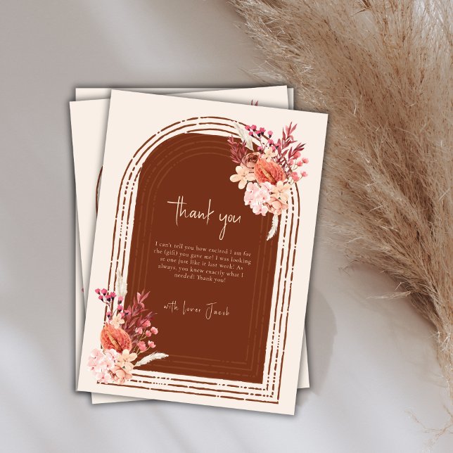 Cartão De Agradecimento Chá de fraldas Bohemian Terracotta Floral Arch (Bohemian Terracotta Floral Arch Baby Shower Thank You Card)