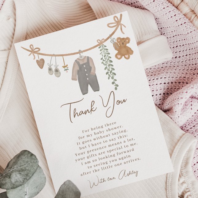 Cartão De Agradecimento Chá de fraldas boho de linha neutra em termos de g (Cute gender neutral line boho baby shower thank you card)