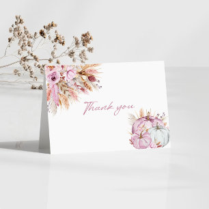 Cartão De Agradecimento Chá de fraldas Boho Floral Little Pink Pumpkins