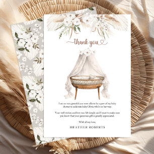 Cartão De Agradecimento Chá de fraldas Boho Pampas Floral