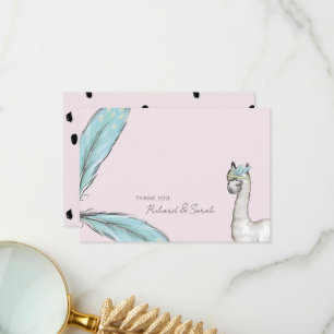Cartão De Agradecimento Chá de fraldas Boho Pink Llama Pontos Obrigado Not