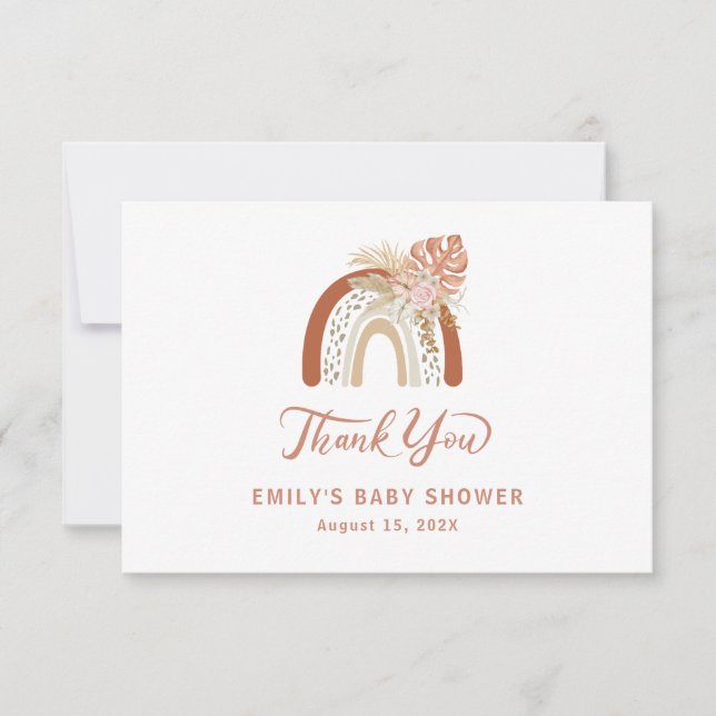 Cartão De Agradecimento Chá de fraldas Boho Rainbow (Frente)