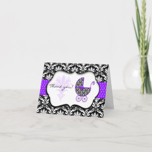Cartão De Agradecimento Chá de fraldas Bolinhas Roxo Chic - Obrigado