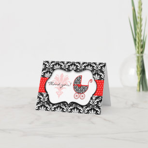 Cartão De Agradecimento Chá de fraldas Bolinhas Vermelho Chic Damask Obrig