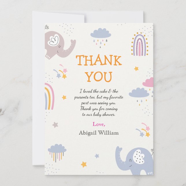 Cartão De Agradecimento Chá de fraldas Bonito De Raparigas Arco-Íris Obrig (Frente)