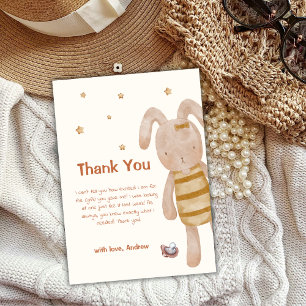 Cartão De Agradecimento Chá de fraldas Bonito Minimalista Boho Bunny Toy