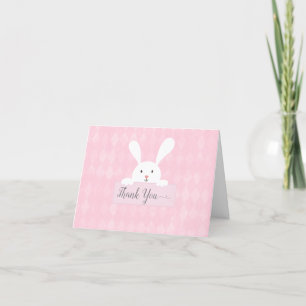 Cartão De Agradecimento Chá de fraldas Branco Rosa Argyle Obrigado