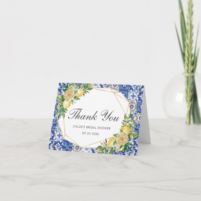 Cartão De Agradecimento Chá de fraldas Bridal do Mediterrâneo Chic Lemon (Frente)