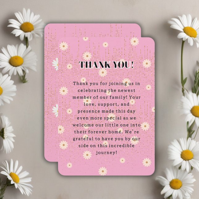 Cartão De Agradecimento Chá de fraldas brilhante da margarida do Ouro rosa (Criador carregado)