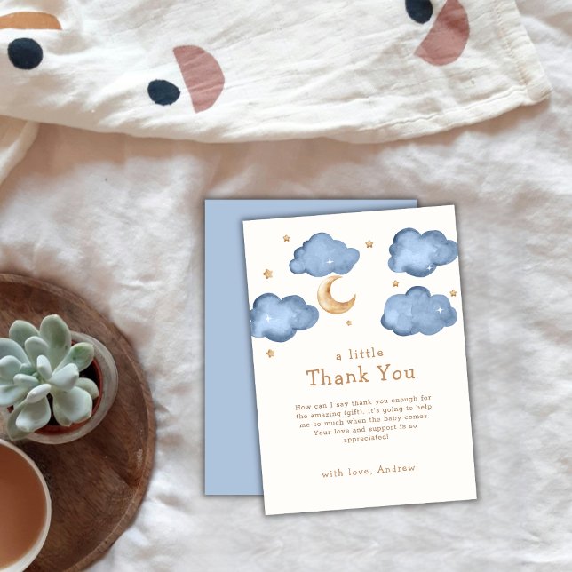 Cartão De Agradecimento Chá de fraldas Brilhante de Lua Azul (Cute Blue Moon Stars Twinkle Twinkle Baby Shower Thank You Card)