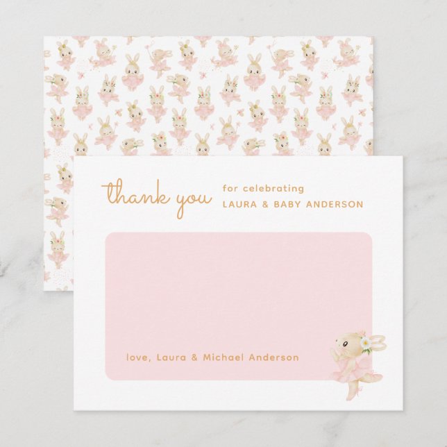 Cartão De Agradecimento Chá de fraldas Bunny Ballerina (Frente/Verso)