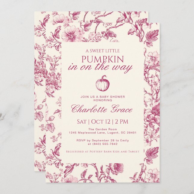 Cartão De Agradecimento Chá de fraldas Burgundy Toile de Jouy Pumpkin Conv (Frente/Verso)