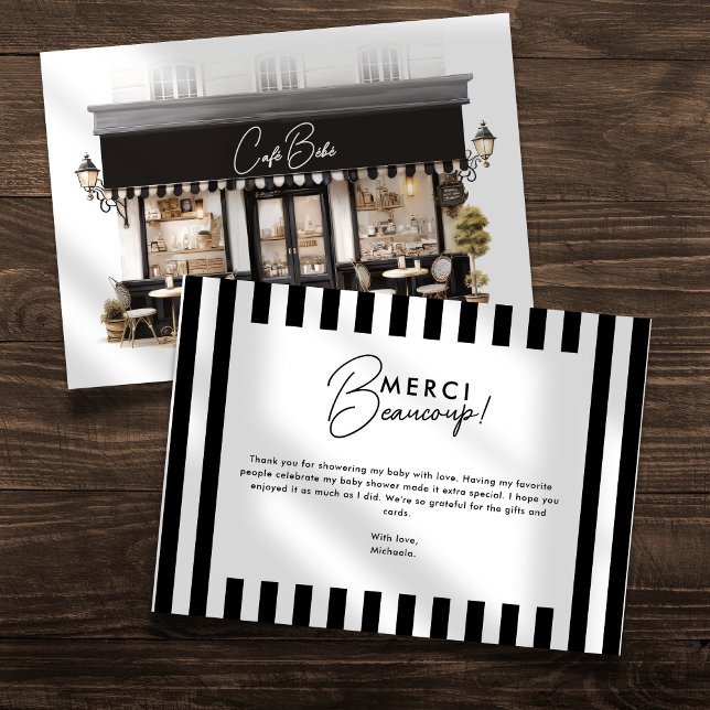Cartão De Agradecimento Chá de fraldas Café Bébé Black & White Paris (Criador carregado)