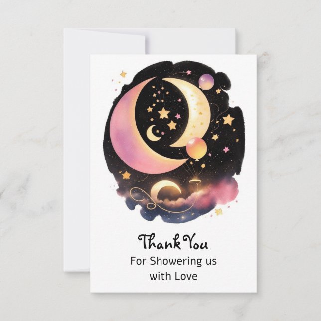 Cartão De Agradecimento Chá de fraldas Celestial de Menina Encantada (Frente)