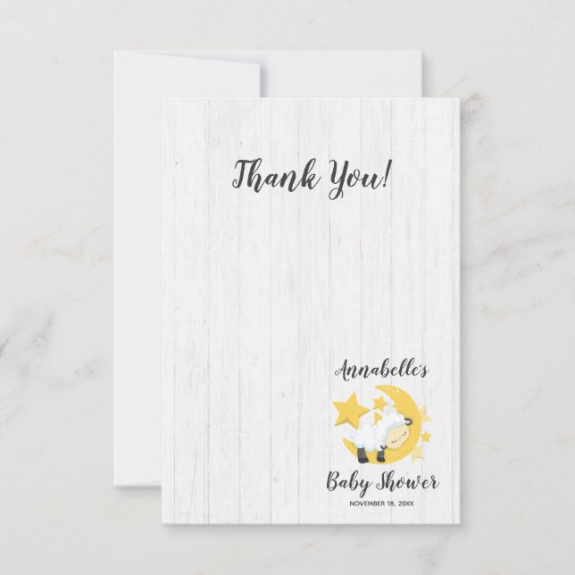Cartão De Agradecimento Chá de fraldas Celestial Moon Stars & Lamb Obrigad (Frente)