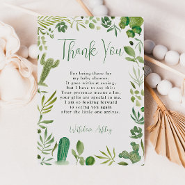 Cartão De Agradecimento Chá de fraldas chic neutro para o cactus verde-boh