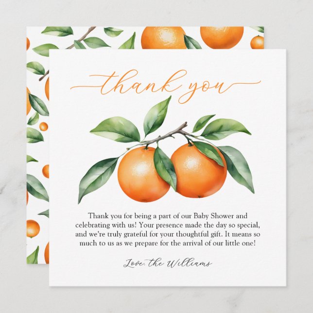 Cartão De Agradecimento Chá de fraldas Citrus Orange (Frente/Verso)